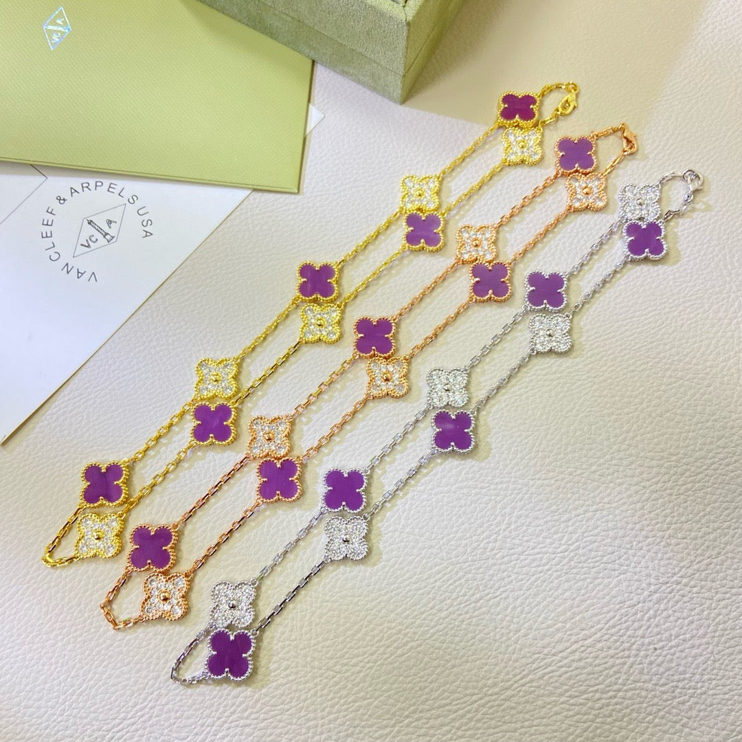 Mysitc CLOVER 10 MOTIFS PURPLE VIOLET DIAMOND NECKLACE