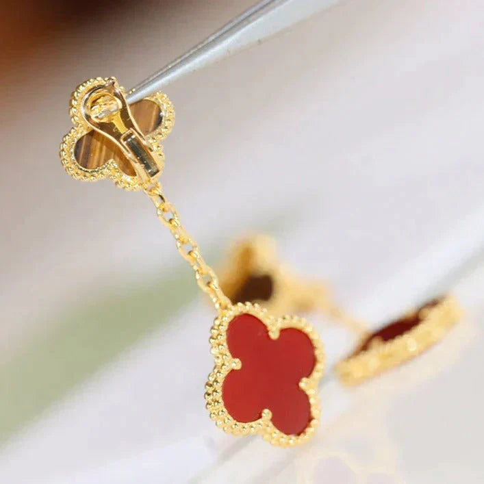 [Mystic]CLOVER  2 MOTIF  TIGER EYE CARNELIAN EARRINGS