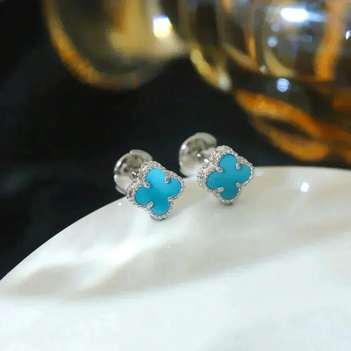 [Mystic]CLOVER MINI 9.5MM ONYX STUD EARRINGS SILVER