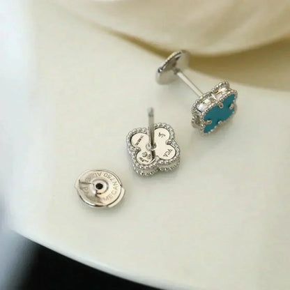 [Mystic]CLOVER MINI 9.5MM ONYX STUD EARRINGS SILVER