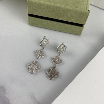 [Mystic]CLOVER 3 MOTIF DIAMOND SILVER DROP EARRINGS