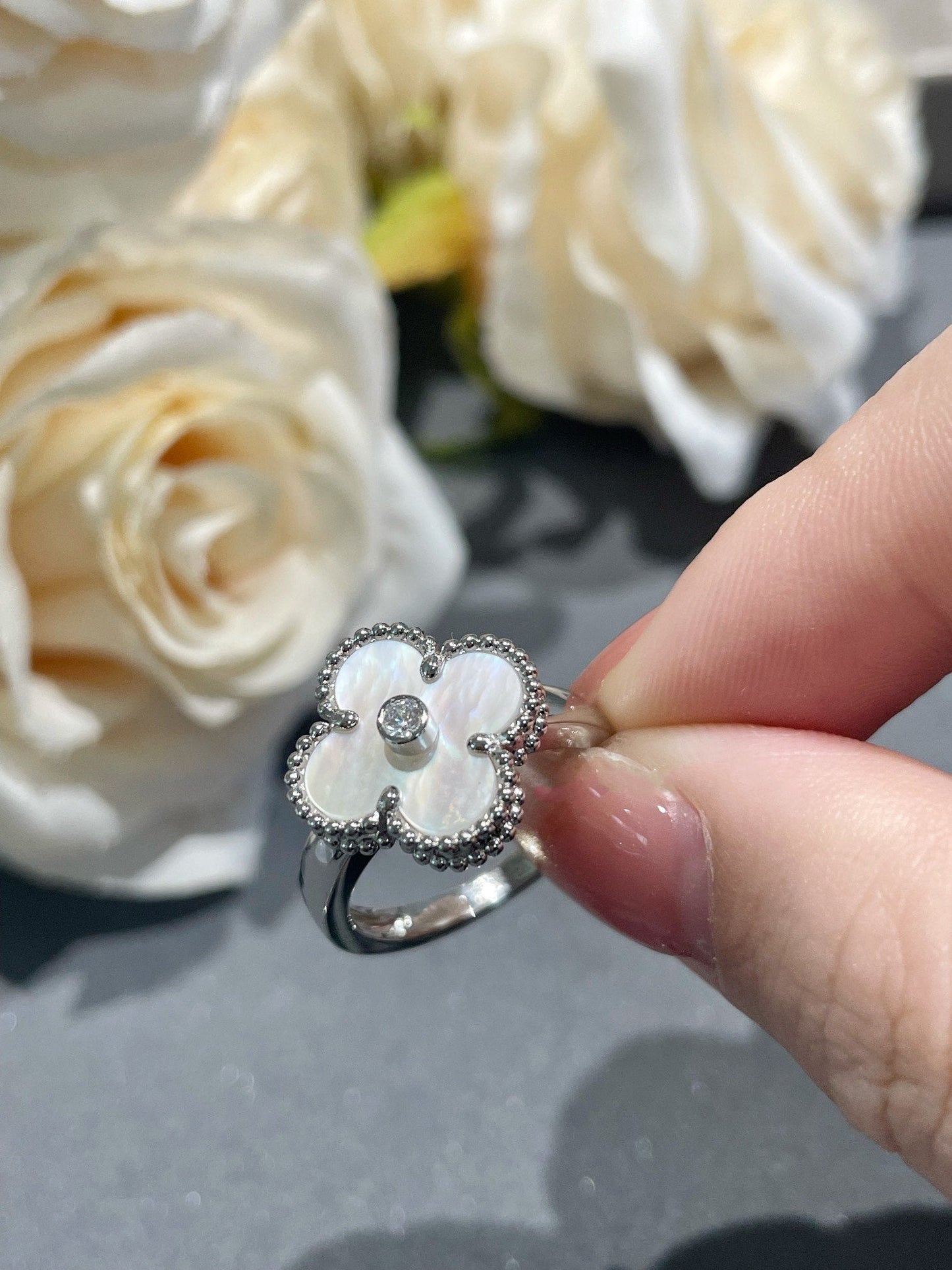 [Mystic]CLOVER SILVER MOP DIAMOND RING