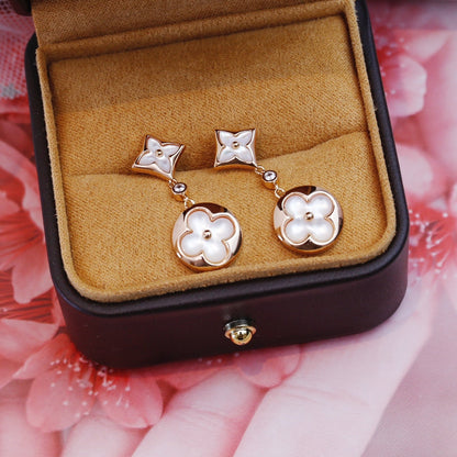 [Mystic]STAR AND SUN PINK GOLD MOP DROP EARRINGS