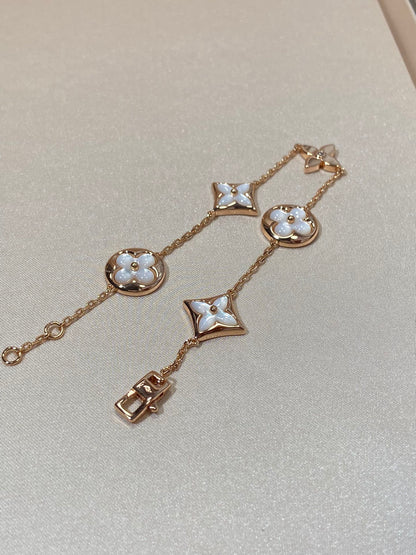 [Mystic]STAR AND SUN 5 MOTIF MOP PINK GOLD BRACELET