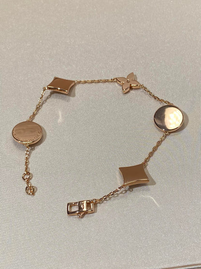 [Mystic]STAR AND SUN 5 MOTIF MOP PINK GOLD BRACELET