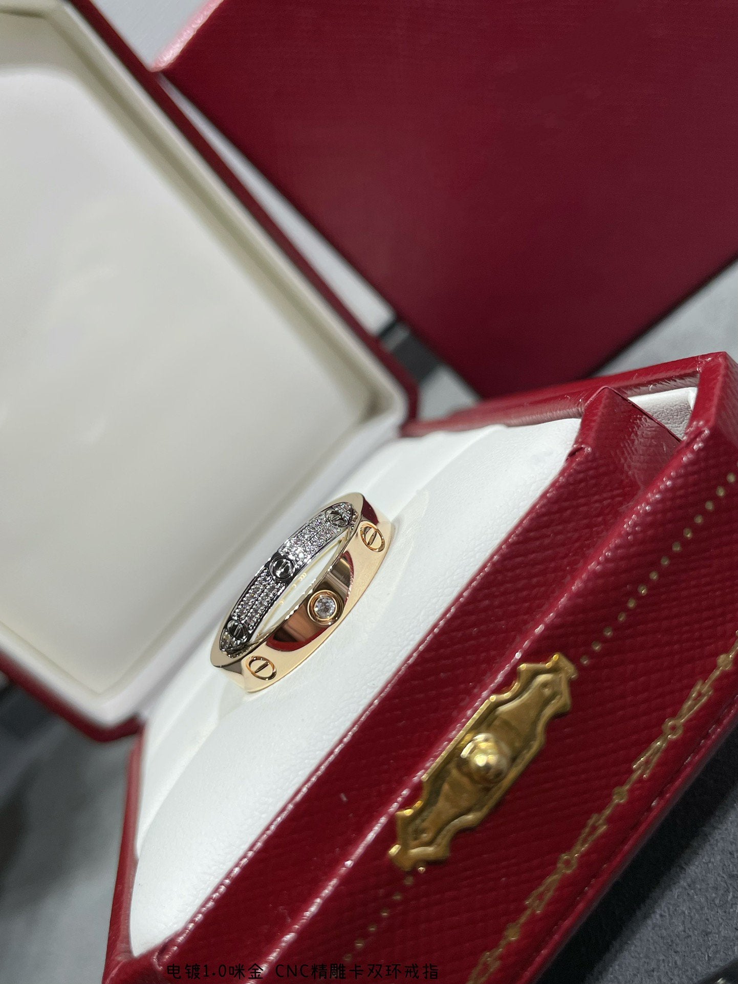 [Mystic]LOVE PINK GOLD SILVER DIAMOND DOUBLE RING