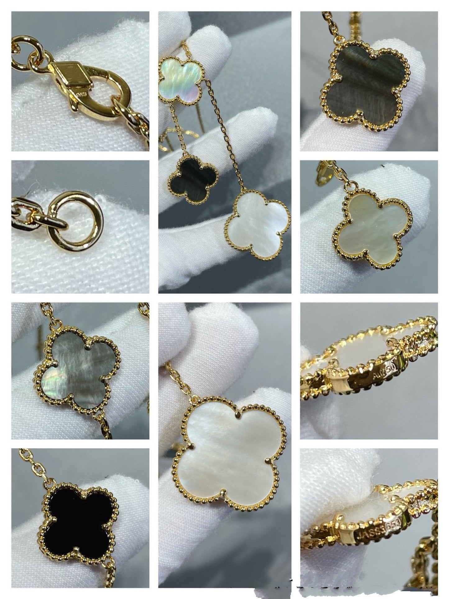 [Mystic]CLOVER 6 MOTIF MOP ONYX GOLD NECKLACE