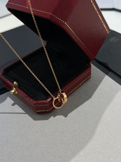 [Mystic]LOVE NECKLACE DOUBLE RING PINK GOLD
