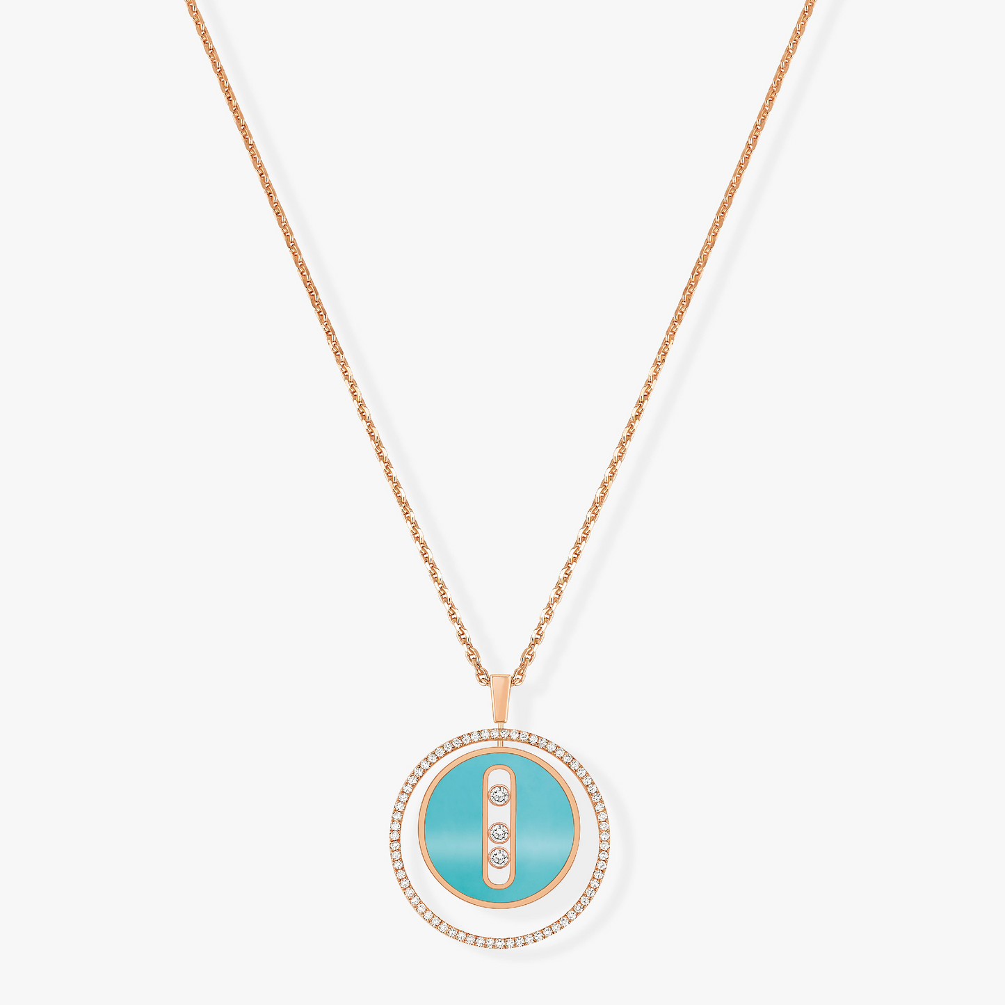 [Mystic ]Mystic MOVE 3 DIAMONDS TURQUOISE PINK GOLD DIAMOND NECKLACE