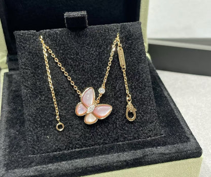 [Mystic]BUTTERFLY PINK MOTHER-OF-PEARL DIAMOND NECKLACE