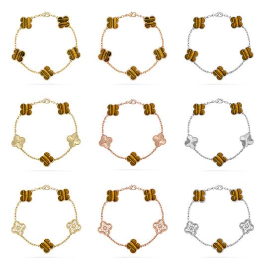 [Mystic] CLOVER 5 MOTIFS TIGER EYE BRACELET COLLECTION