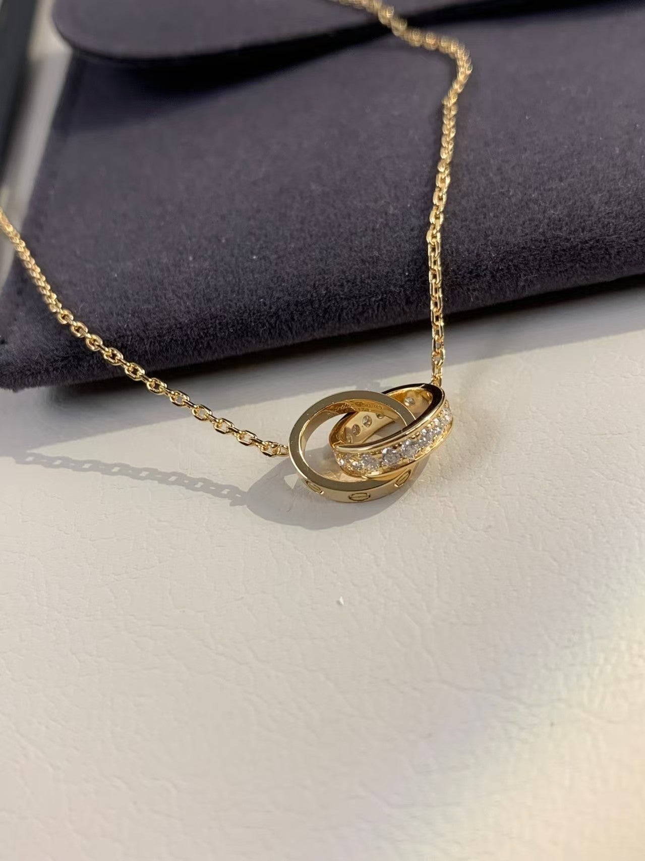 [Mystic]LOVE NECKLACE DOUBLE RING Double-Circle Diamond Belt  GOLD