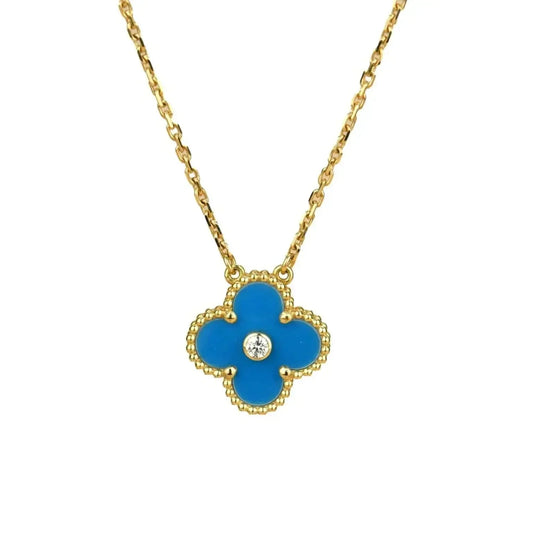 [Mystic]CLOVER 15MM DIAMOND AND BLUE AGATE NECKLACE