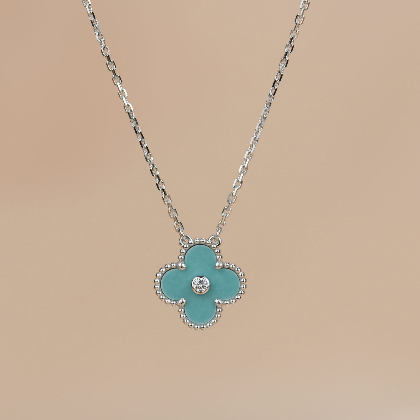 [Mystic]CLOVER 15MM DIAMOND SVRES PORCELAIN  NECKLACE SILVER