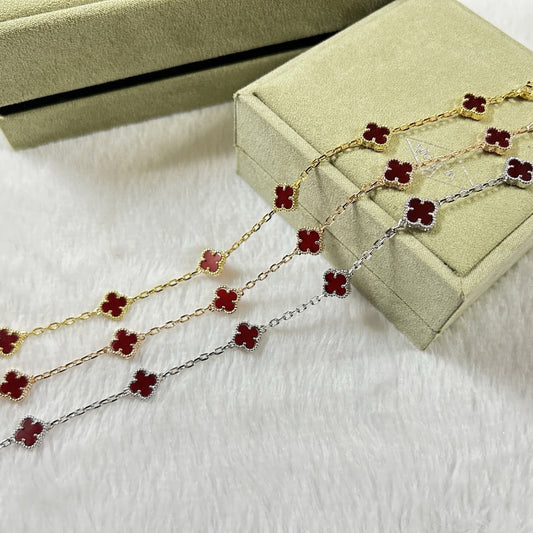 [Mystic]CLOVER 6 MOTIF RED AGATE BRACELET-w