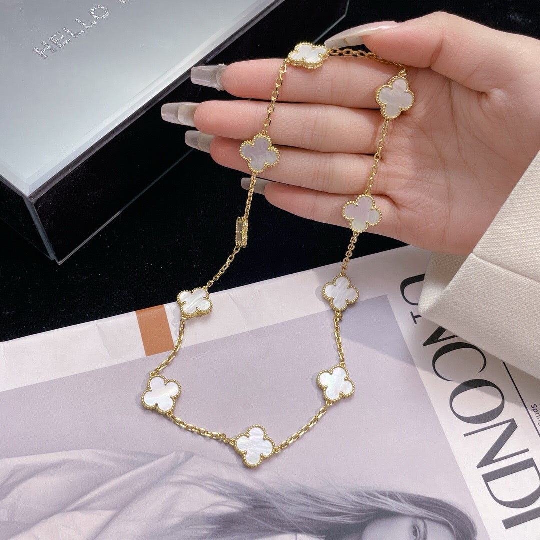 [Mystic]CLOVER 10 MOTIFS WHITE MOTHER OF PEARL NECKLACE