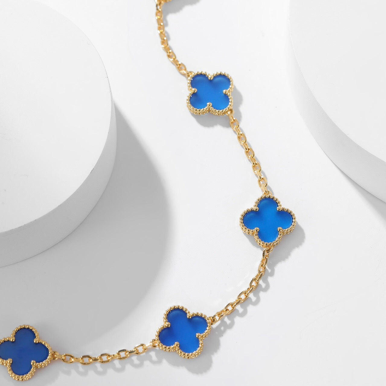 [Mystic]CLOVER 10 MOTIFS BLUE AGATE NECKLACE