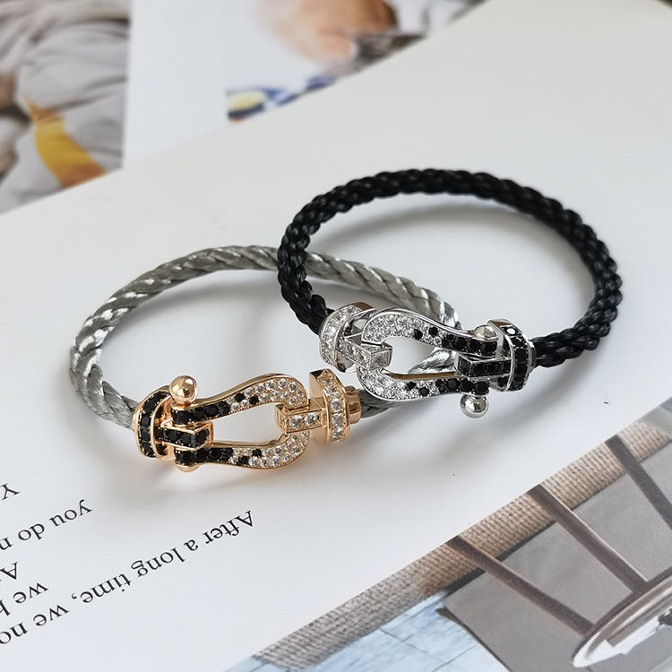 [Mystic]FORCE LARGE HORSESHOE BLACK WHITE DIAMOND BRACELET ROSE GOLD