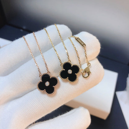 [Mystic]CLOVER 15MM DIAMOND ONYX NECKLACE