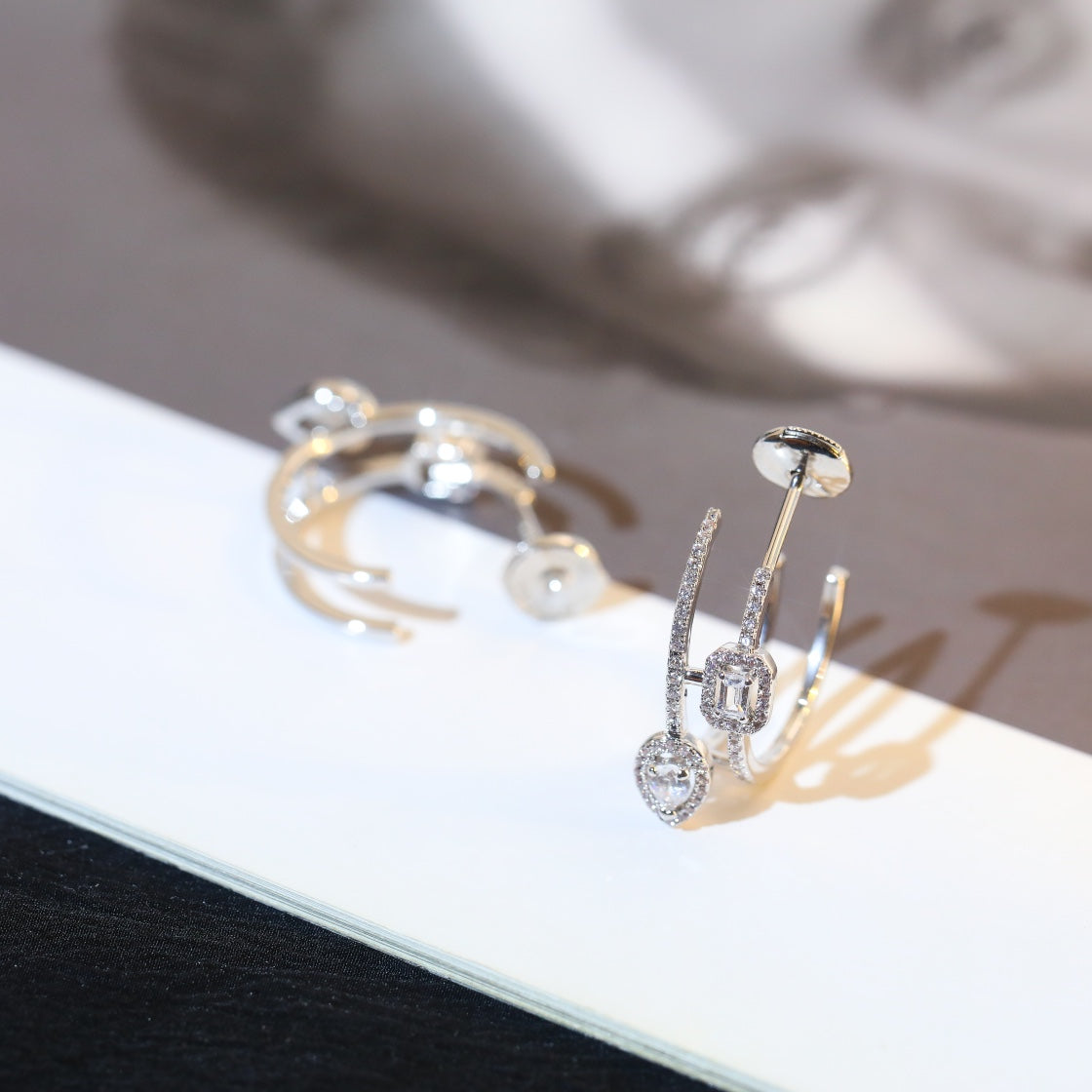 [Mystic ]CREOLES MY TWIN 2 RANGS SILVER DIAMOND EARRINGS