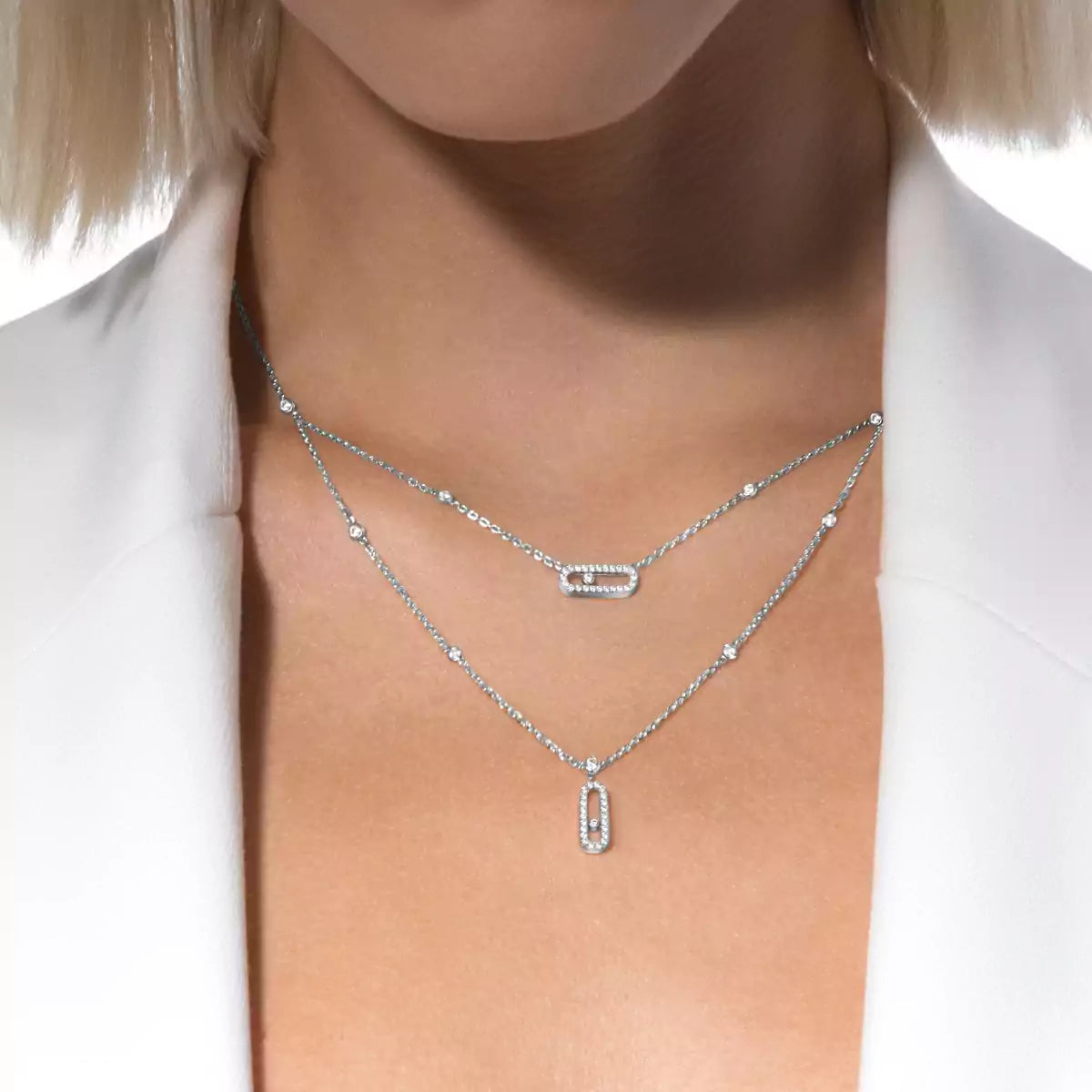 [Mystic ]2 Rows Rose Gold Diamond Pave_ Necklace Move Uno