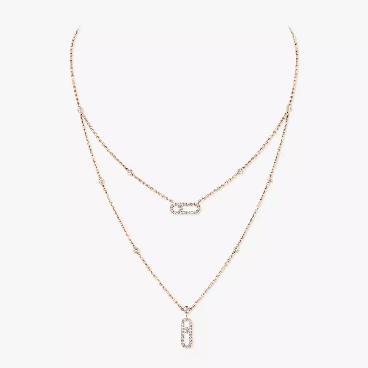 [Mystic ]2 Rows Rose Gold Diamond Pave_ Necklace Move Uno