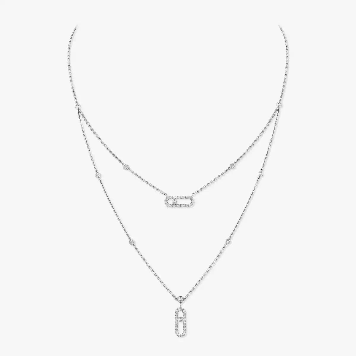 [Mystic ]2 Rows Rose Gold Diamond Pave_ Necklace Move Uno