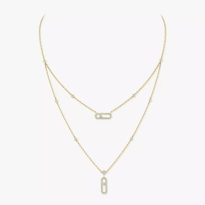 [Mystic ]2 Rows Rose Gold Diamond Pave_ Necklace Move Uno