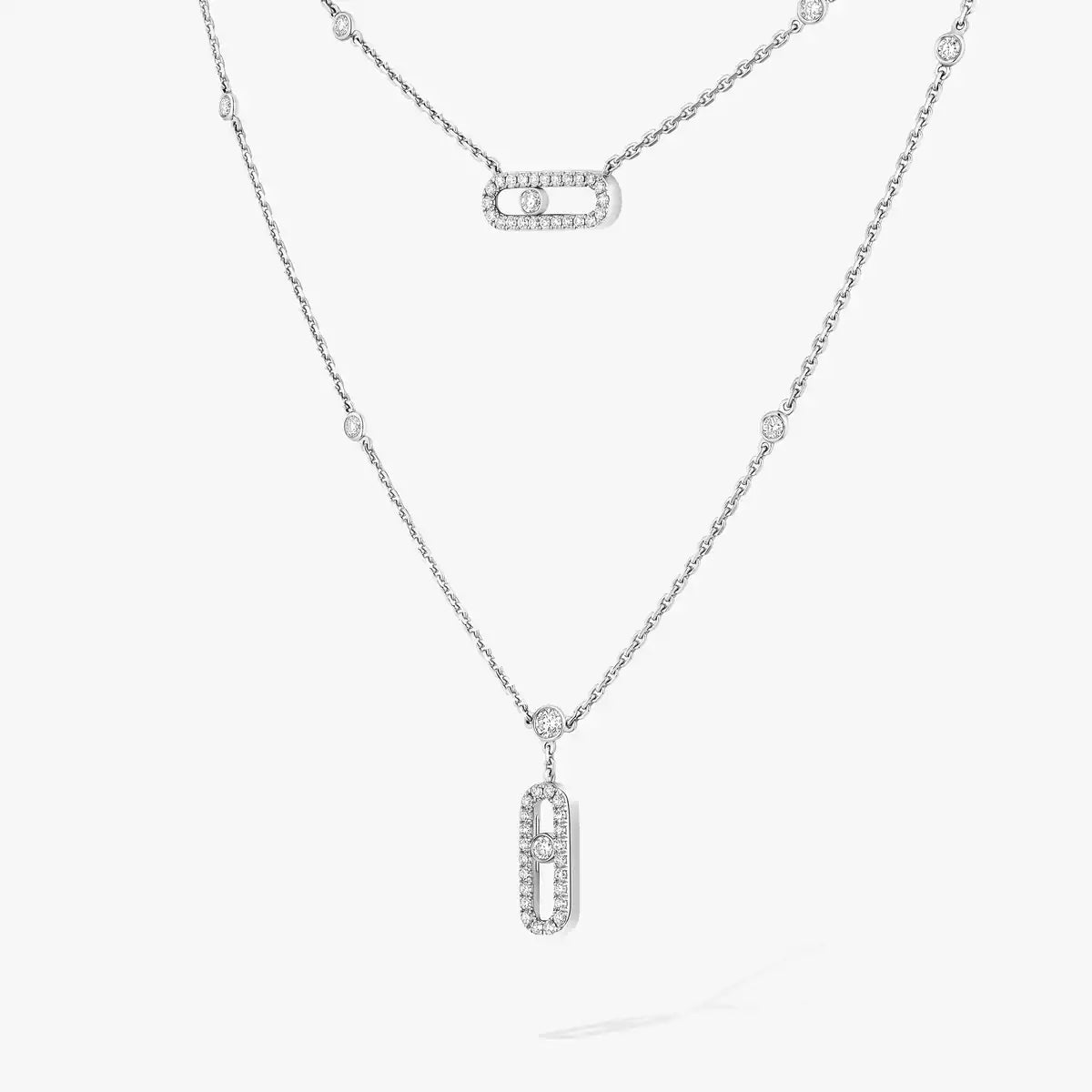 [Mystic ]2 Rows Rose Gold Diamond Pave_ Necklace Move Uno