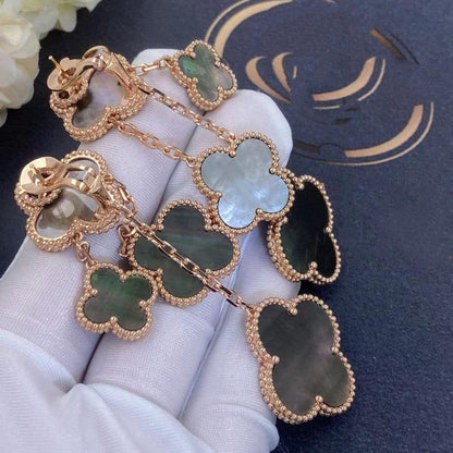 [Mystic]CLOVER EARRINGS DARK MOP 4 MOTIFS ROSE GOLD